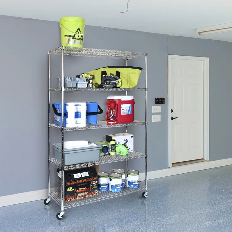 UltraDurable 48'' W x 18" D 5-Tier NSF-Certified Steel Shelving with Wheels