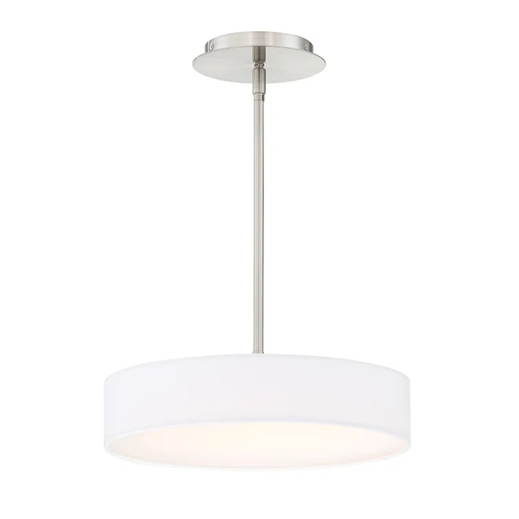 Cosmopolitan Brushed Nickel 14" LED Drum Pendant with Grey Linen Shade