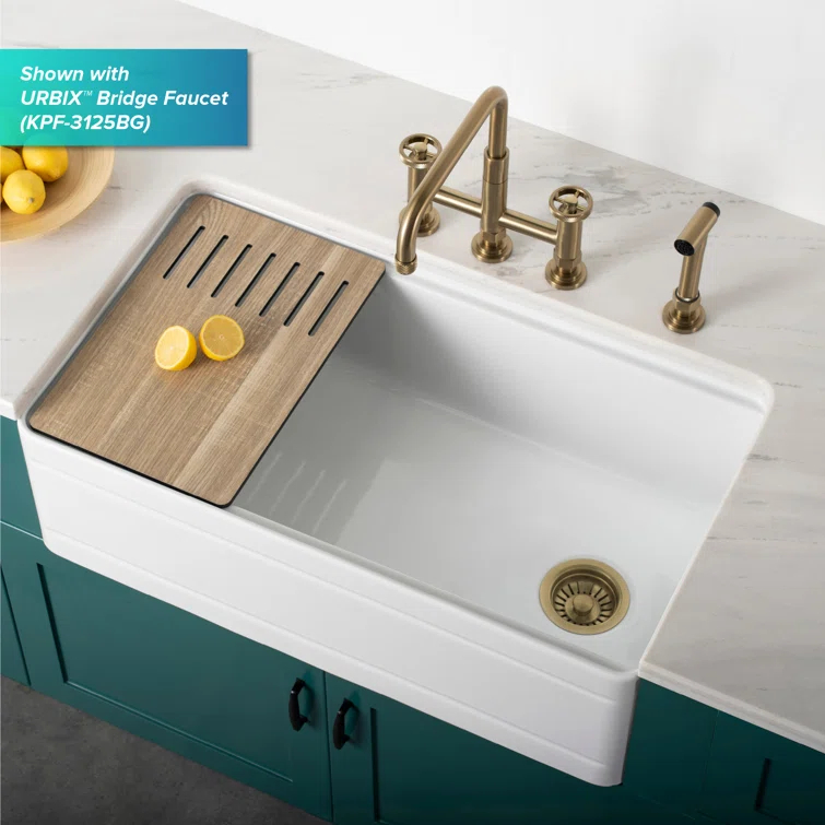 KRAUS Turino™ Workstation 33" L Farmhouse Reversible Apron Front Fireclay Single Bowl Kitchen Sink