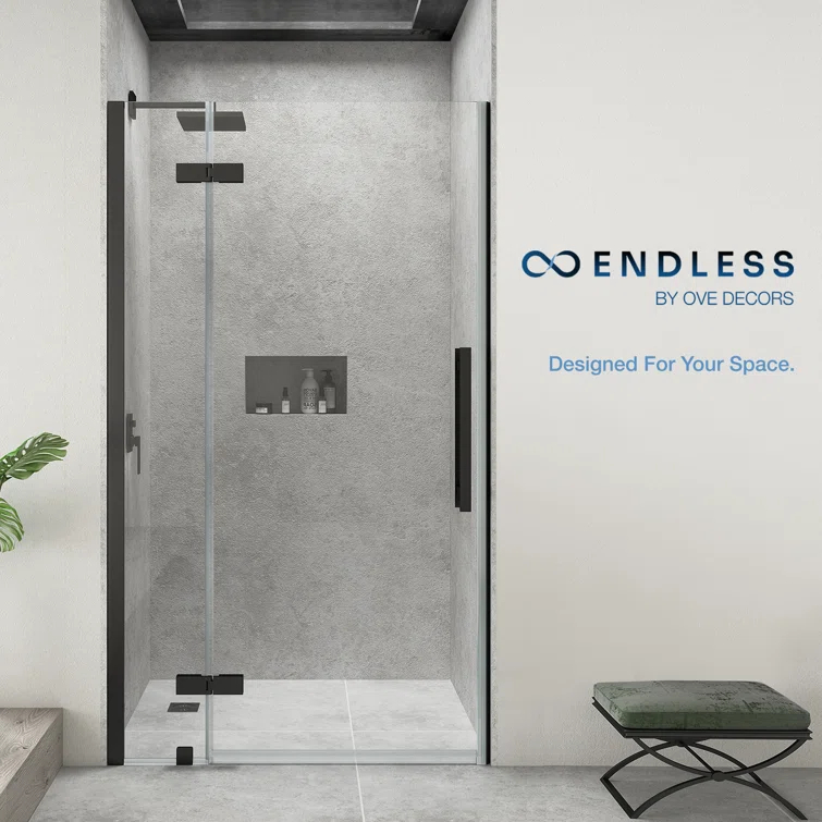 Endless Tampa 72" W x 72" H Alcove Frameless Shower Kit, Door, 2 Panel, Shelves