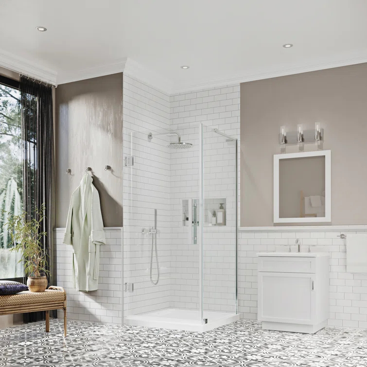 Endless Tampa-Pro 32" W x 72" H Corner Frameless Shower Kit, Door, Panel, Base
