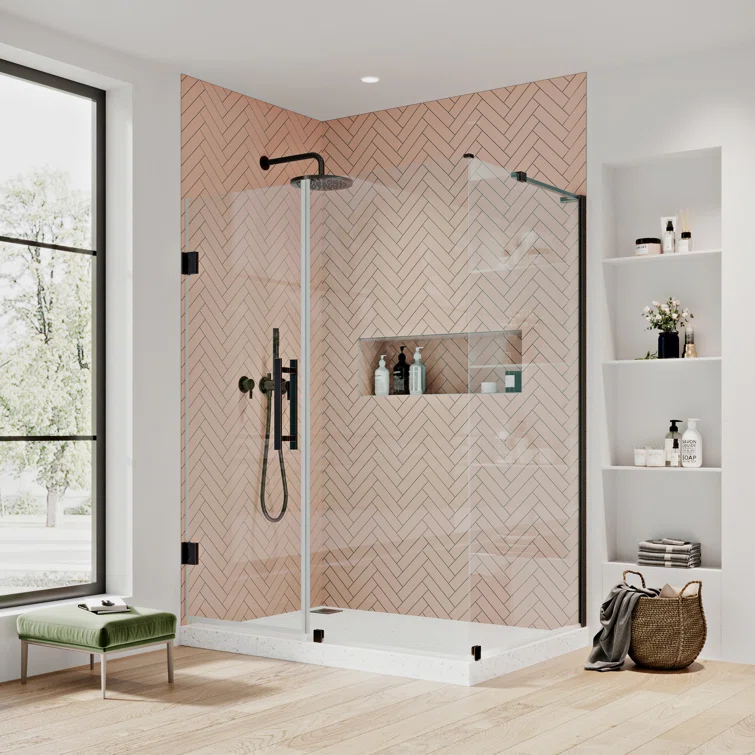 Endless Tampa-Pro 57" W x 72" H Corner Frameless Shower Kit, Door, Panel