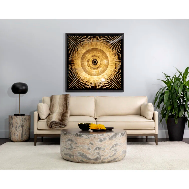 Round Brown and Gold Marble Outdoor Coffee Table