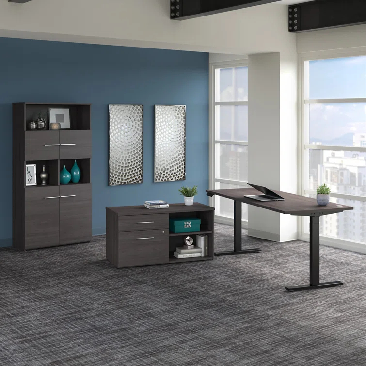 Bush Business Furniture Office 500 72W Height Adjustable Standing Desk with Storage and Bookcase