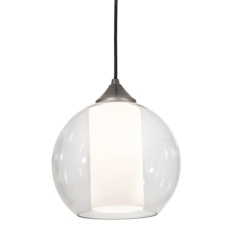 Contemporary Globe Brushed Nickel & Glass Indoor/Outdoor Pendant