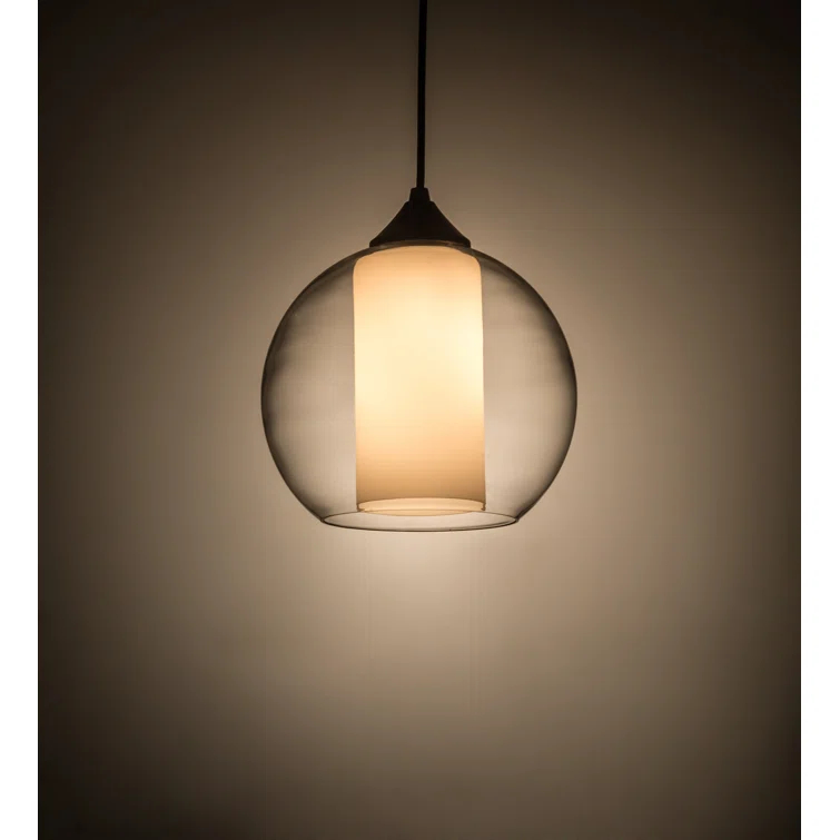 Contemporary Globe Brushed Nickel & Glass Indoor/Outdoor Pendant