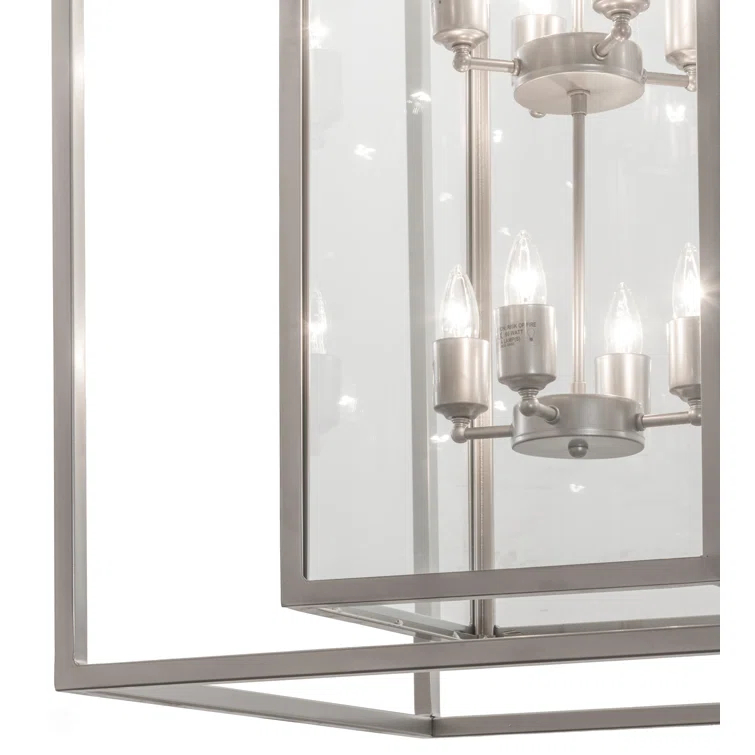 Elegant Nickel-Finish 8-Light LED Glass Chandelier for Indoor/Outdoor