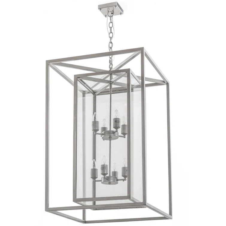 Elegant Nickel-Finish 8-Light LED Glass Chandelier for Indoor/Outdoor