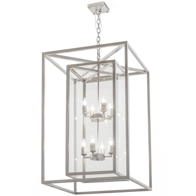 Elegant Nickel-Finish 8-Light LED Glass Chandelier for Indoor/Outdoor