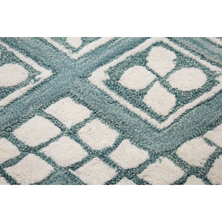Ismael Geometric Handmade Tufted Wool Teal Area Rug