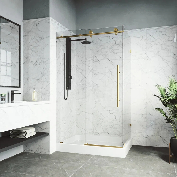 Elan E-class 48" W x 36" D x 82" H Sliding Frameless Shower Enclosure with 3/8" Clear Glass&Base