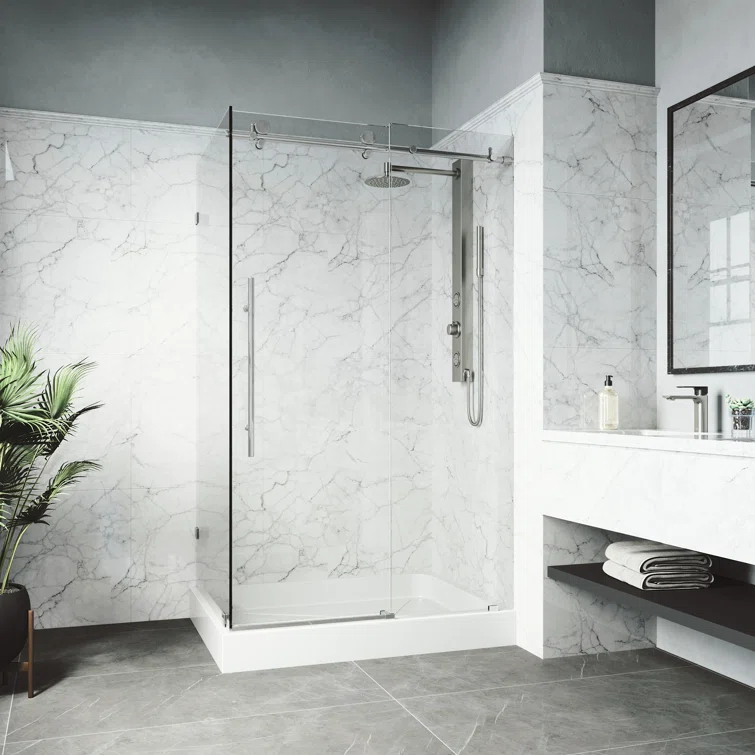 Elan E-class 48" W x 36" D x 82" H Sliding Frameless Shower Enclosure with 3/8" Clear Glass&Base
