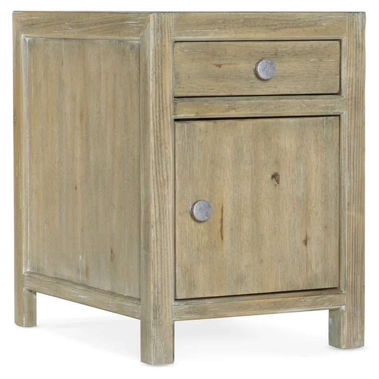 Beige Wood Rectangular End Table with Storage