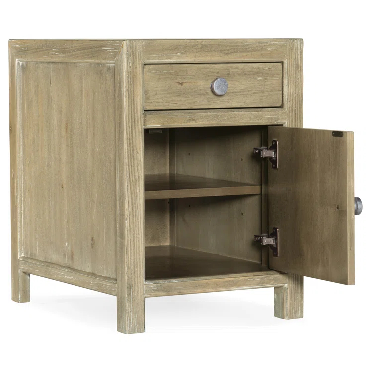 Beige Wood Rectangular End Table with Storage