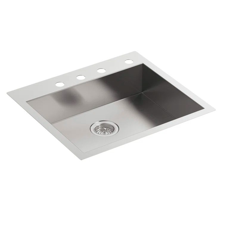 Vault 25" L x 22" W x 6-5/16" Single Bowl Dual-Mount Kitchen Sink with 4 Faucet Holes