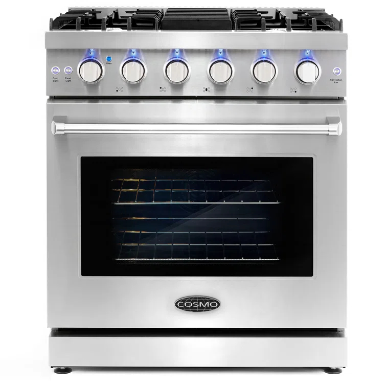 Cosmo 30 in. Haven Collection 4.5 cu. ft. Gas Range with 5 Sealed Burners, Convection Oven, Knob LED Lights, Stainless Steel