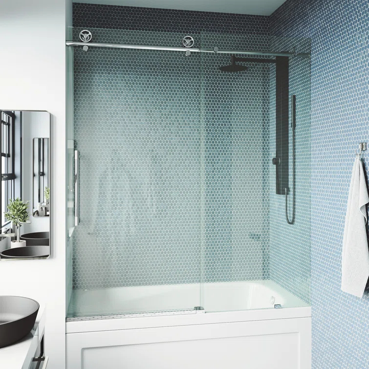 Cass 56-60" W x 66" H Sliding Frameless Tub Door with 3/8" Clear Glass