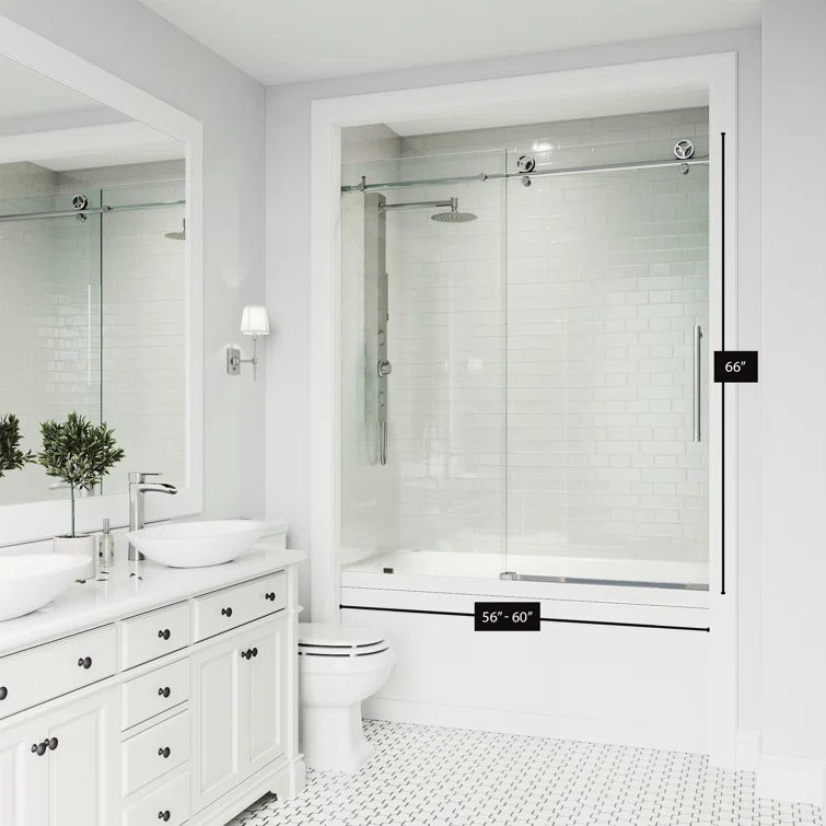 Cass 56-60" W x 66" H Sliding Frameless Tub Door with 3/8" Clear Glass