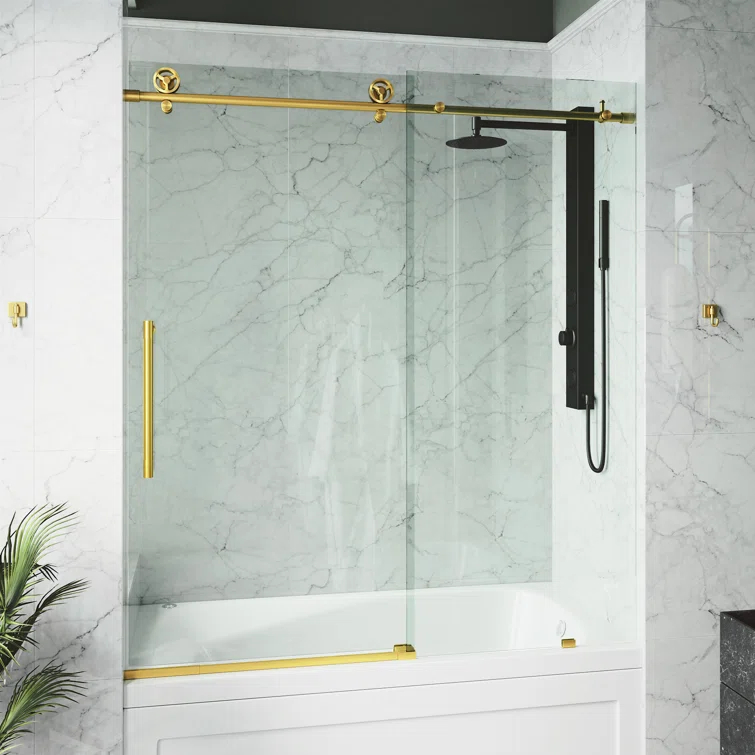 Cass 56-60" W x 66" H Sliding Frameless Tub Door with 3/8" Clear Glass