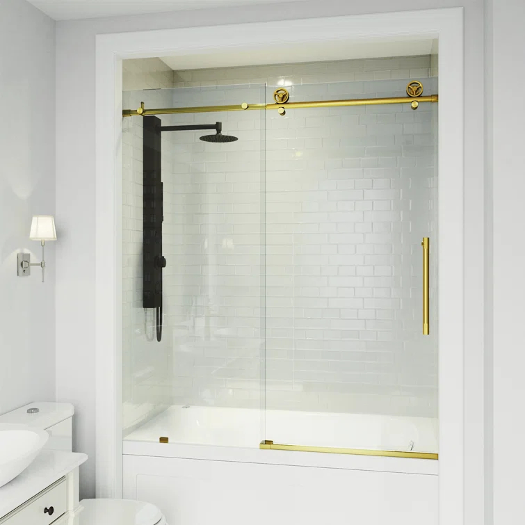 Cass 56-60" W x 66" H Sliding Frameless Tub Door with 3/8" Clear Glass