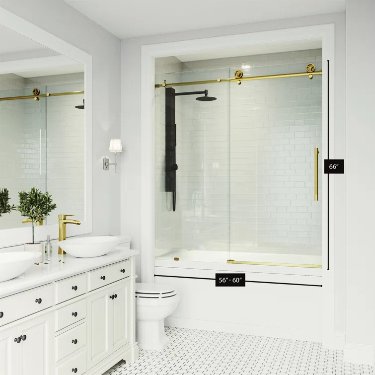 Cass 56-60" W x 66" H Sliding Frameless Tub Door with 3/8" Clear Glass