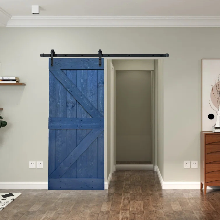 Paneled Wood and Metal K Series DIY Knotty Barn Door with Installation Hardware Kit