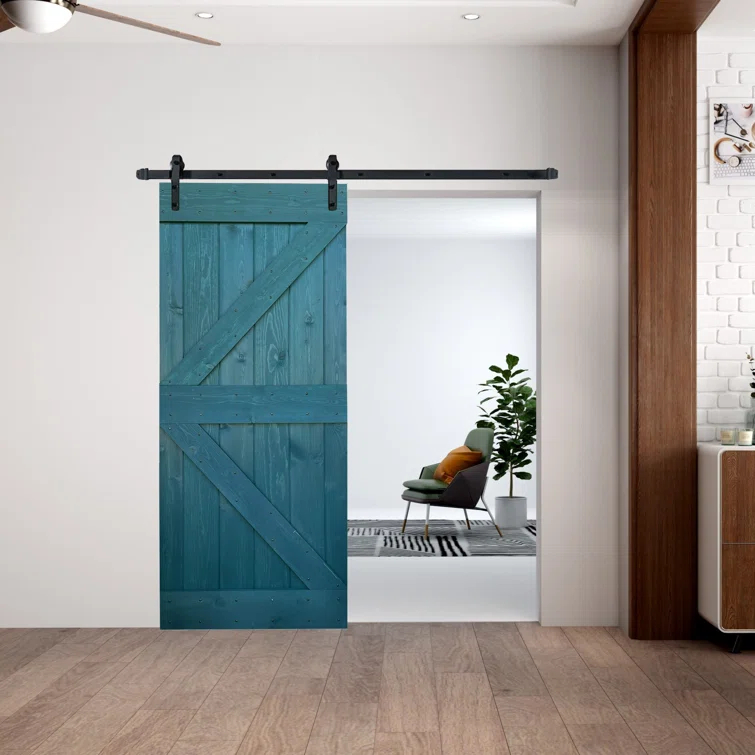Paneled Wood and Metal K Series DIY Knotty Barn Door with Installation Hardware Kit