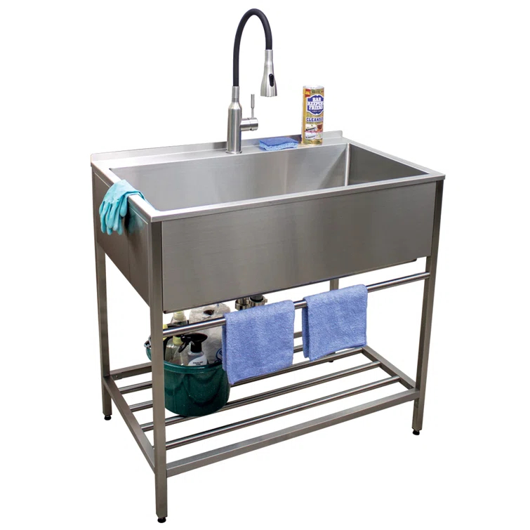 TFH-3622-SS 36'' L x 22'' W Free Standing Laundry Sink with Faucet