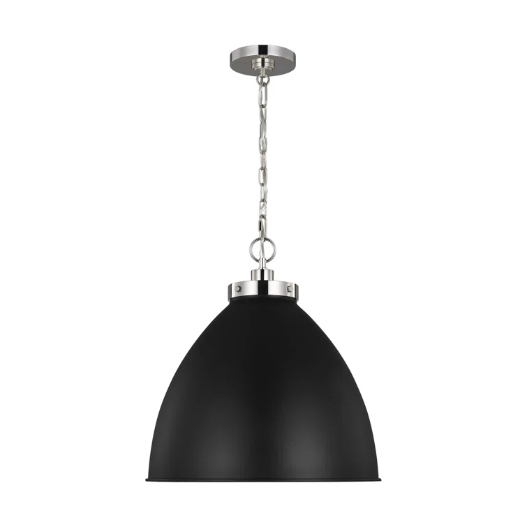 Midnight Black and Polished Nickel Indoor/Outdoor Dome Pendant