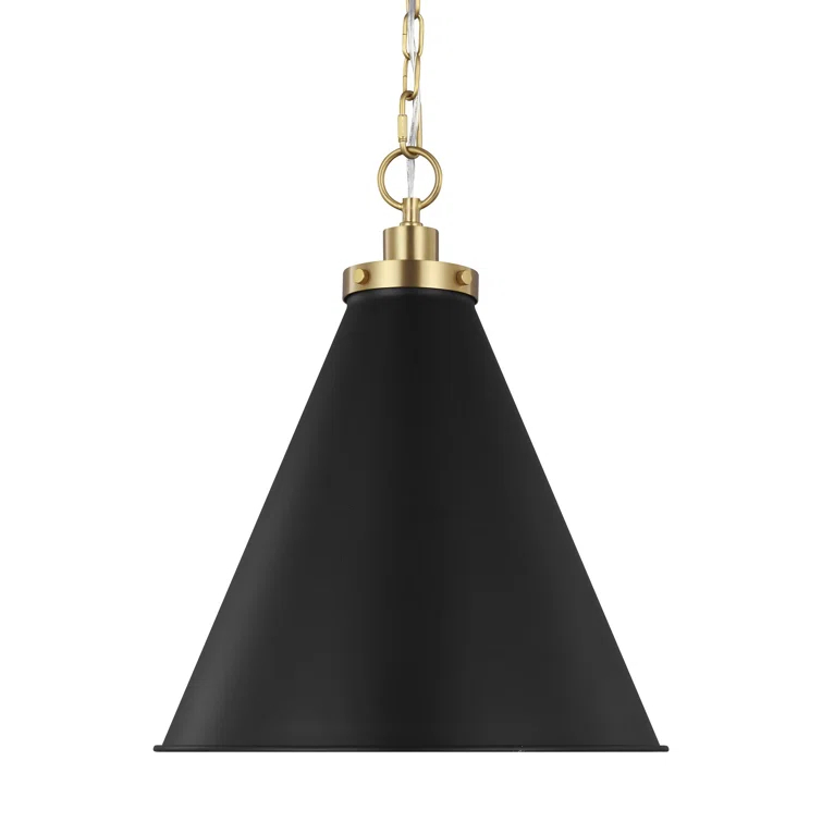 Midnight Black and Brass Cone Pendant Light