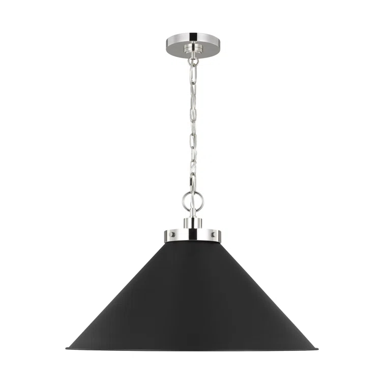 Midnight Black and Polished Nickel Cone Pendant Light