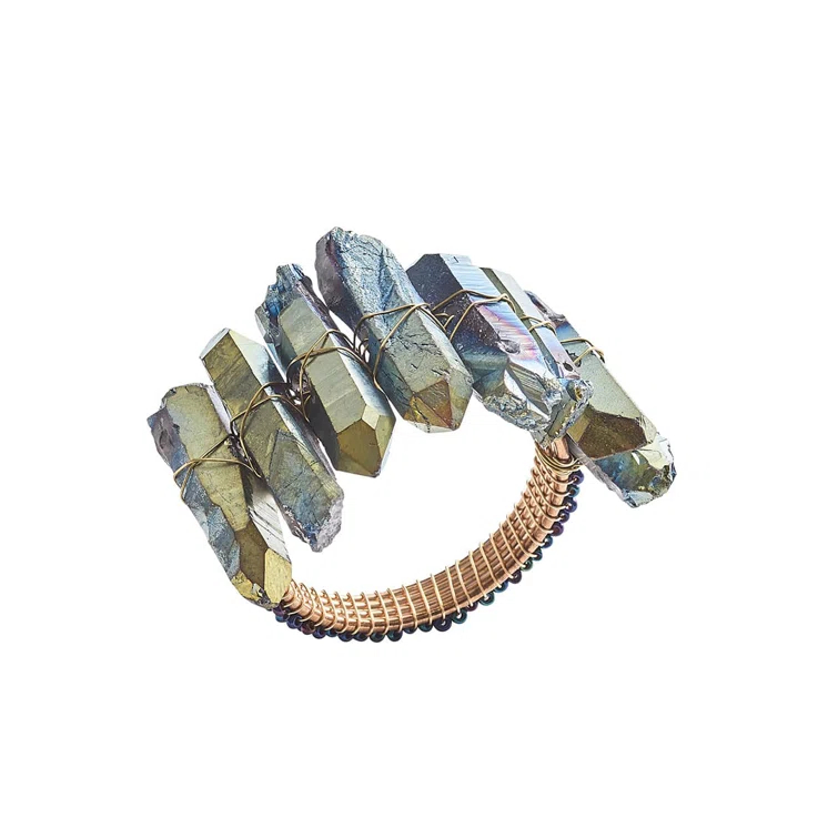 Midnight Iridescent Crystal and Iron Napkin Ring Set
