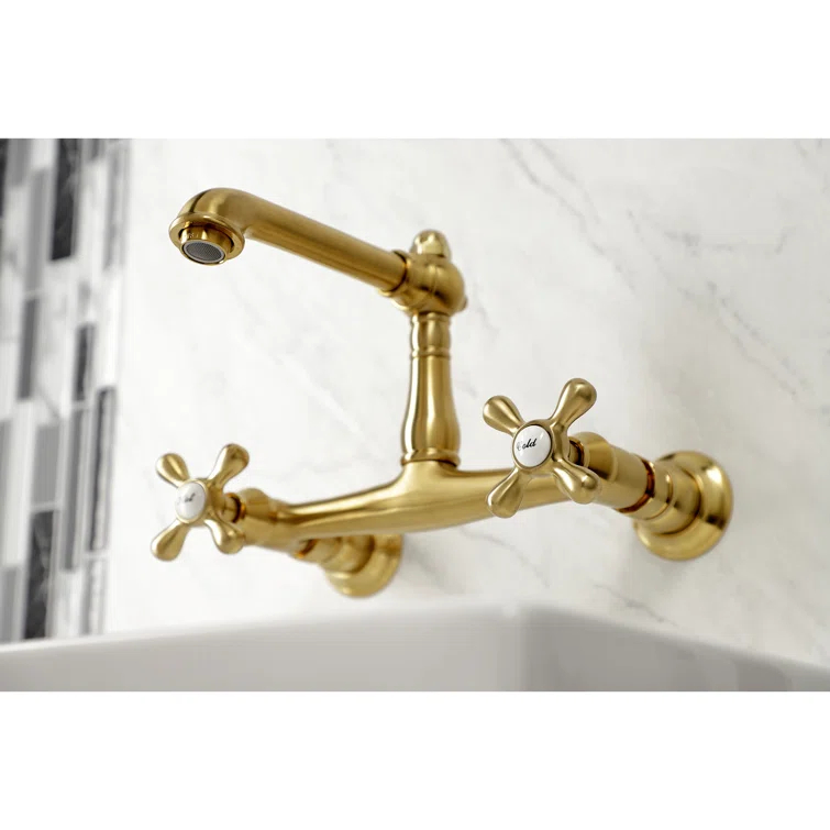 Kingston Brass English Country Two-Handle 2-Hole Wall Mount Bathroom Faucet
