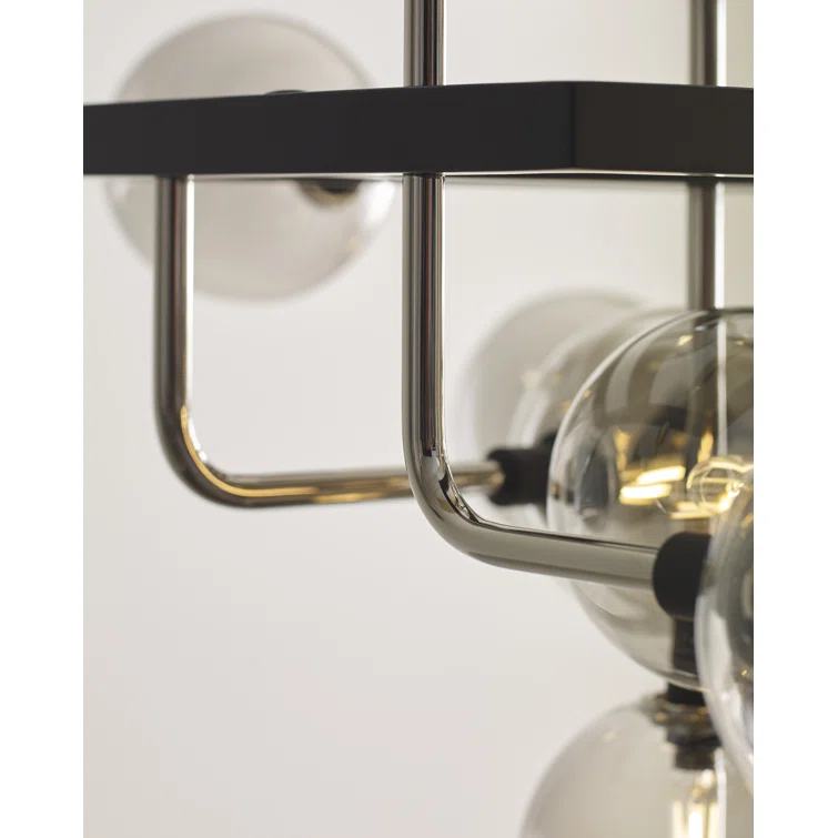 Polished Nickel 25-Light Sputnik Chandelier with Smoke Glass Shades