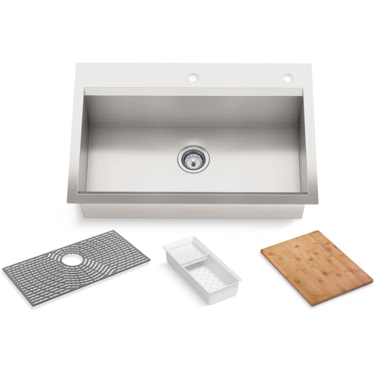 Task 33" x 22" Top-Mount/Undermount Single-Bowl Workstation Kitchen Sink With Accessories
