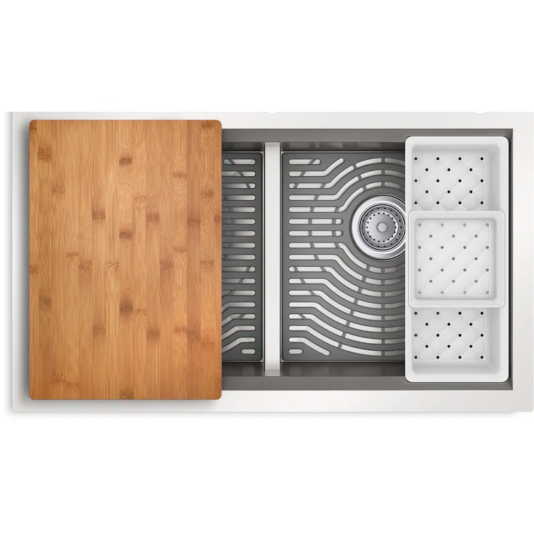 Task Smart Divide33-In X 22-In Top-Mount/Undermount Double-Equal Workstation Kitchen Sink With Accessories