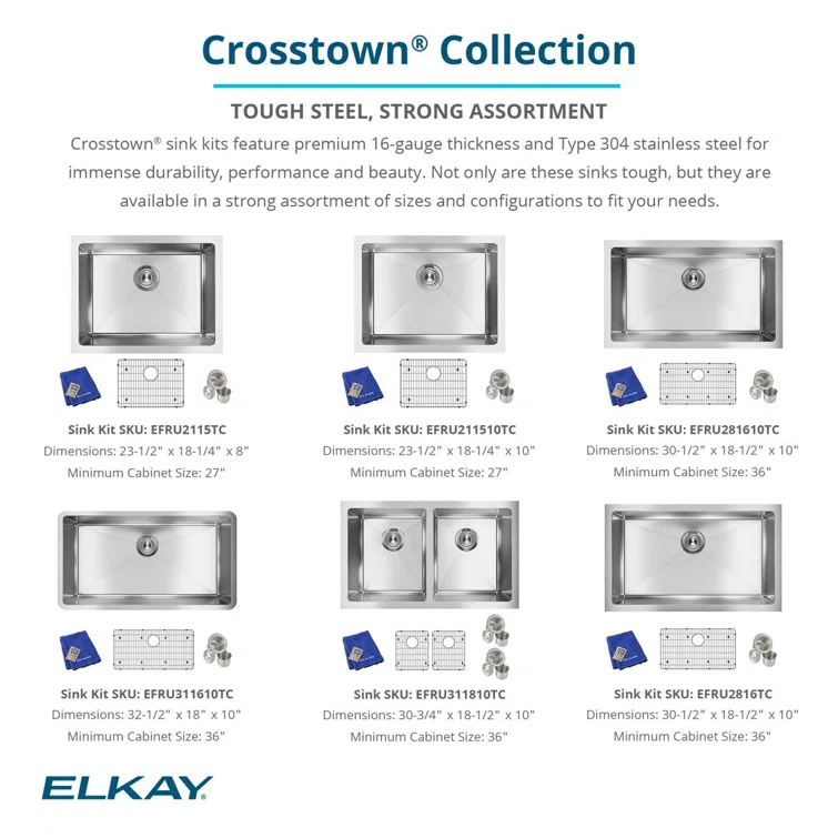 Crosstown 16 Gauge 33" L x 18" W Undermount Kitchen Sink Kit