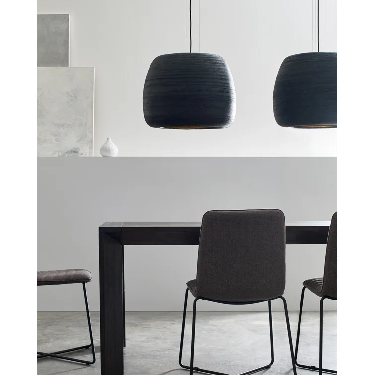 Elegant Black Ceramic Drum Pendant Light with Adjustable Cord