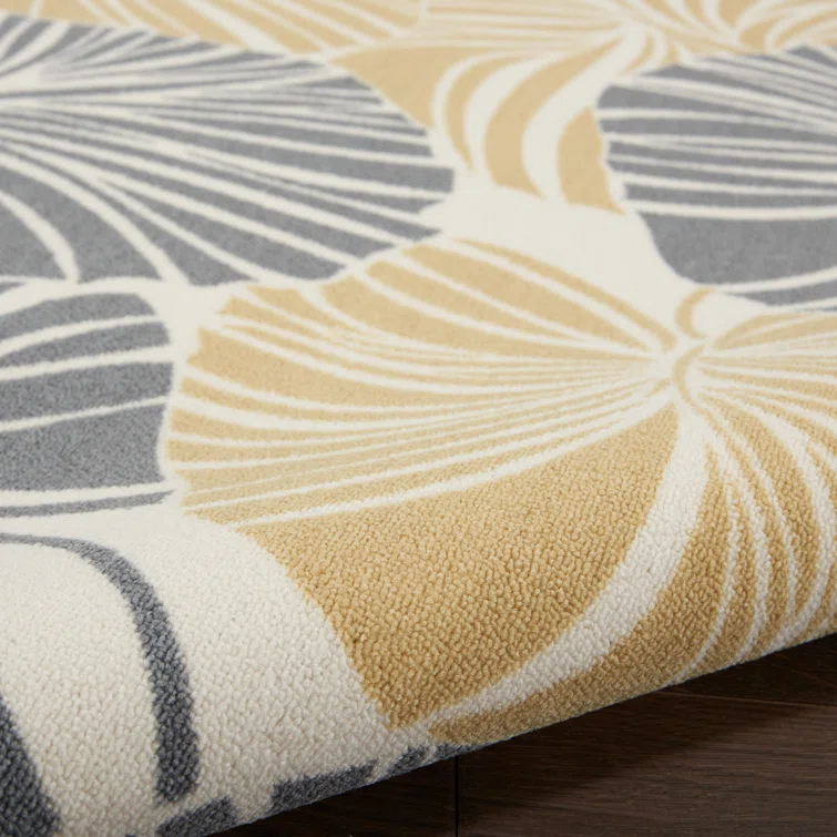 Floral Gray/Yellow Outdoor Area Rug