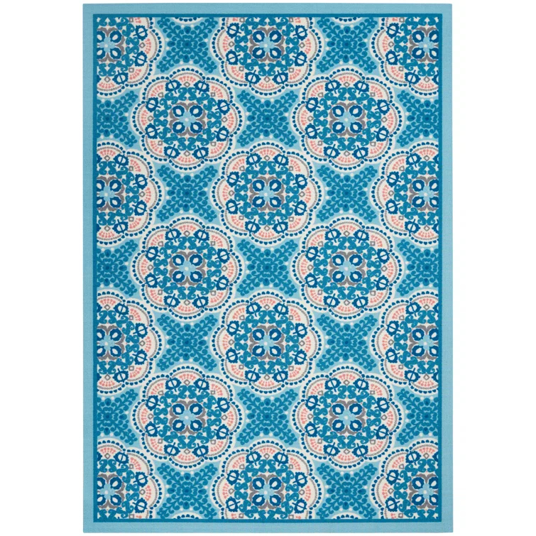 Floral Blue Outdoor Area Rug