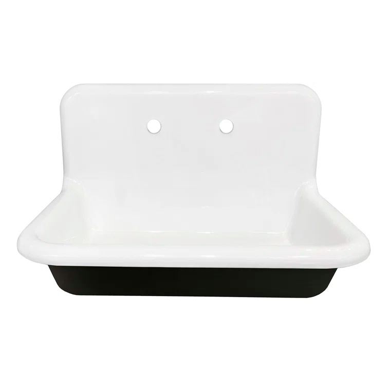 Kingston Brass Towne 30-Inch Cast Iron Wall Mount 2-Hole Single Bowl Kitchen Sink