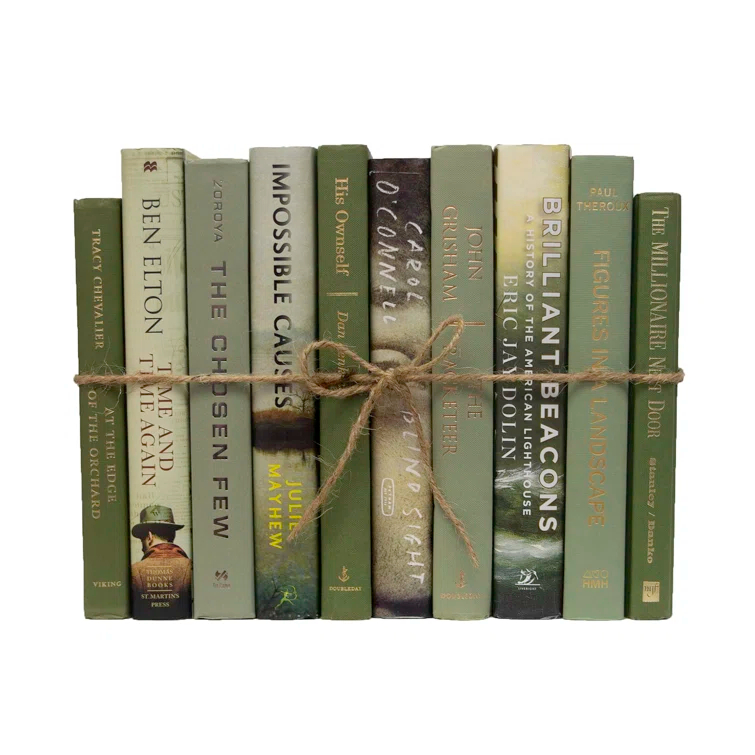 Modern Sage Green Decorative Book Set with Jute Twine