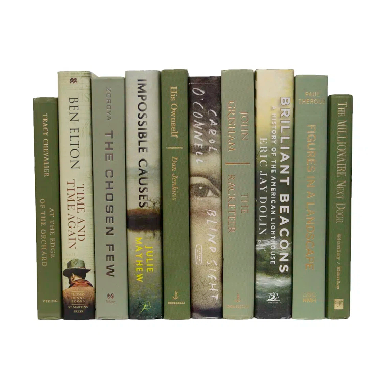 Modern Sage Green Decorative Book Set with Jute Twine