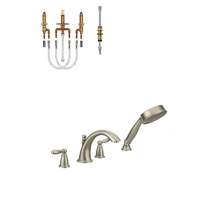 Brantford Double Handle Deck Mounted Roman Tub Faucet Trim with Handshower