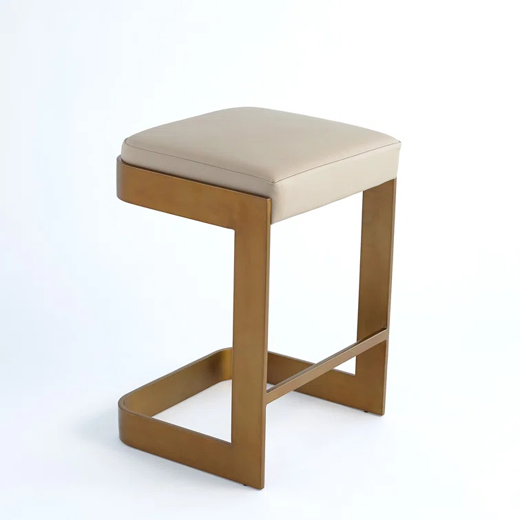 Regan Bar Stool w/Ivory Leather-Antique Brass