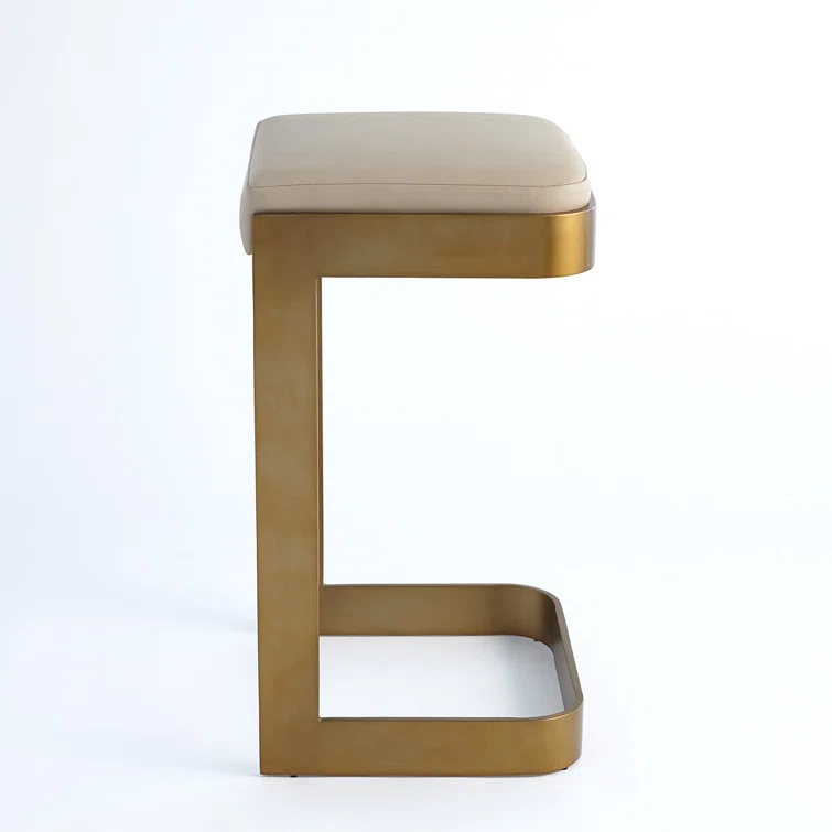 Regan Bar Stool w/Ivory Leather-Antique Brass