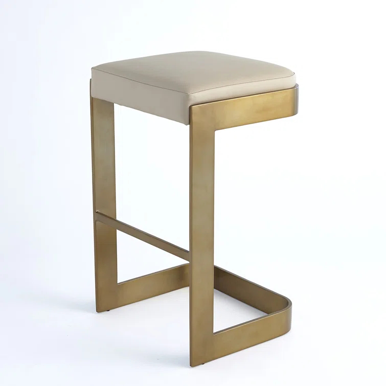 Regan Bar Stool w/Ivory Leather-Antique Brass