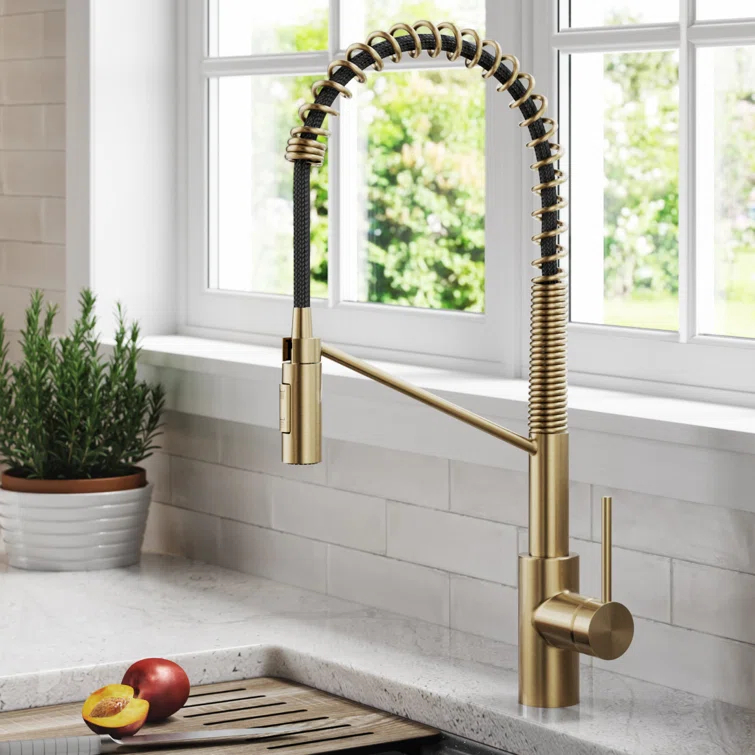 KRAUS Oletto Commercial Style Single Handle Pull Down Kitchen Faucet with QuickDock Top Mount Installation Assembly