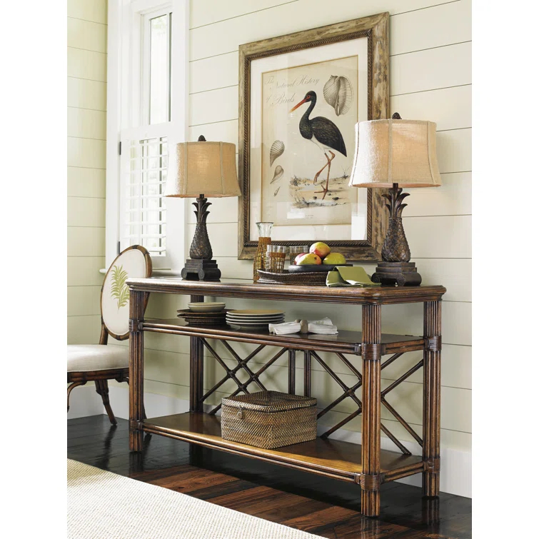 Bali Hai Tropical Brown Hardwood & Glass Console with Storage
