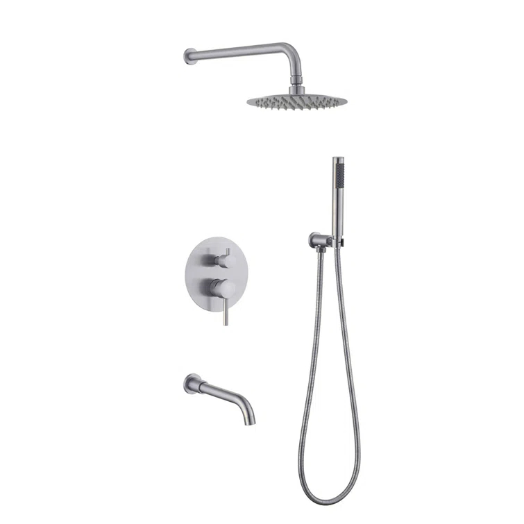 Luxury Wall-Mounted 3-Function Shower System Solid Brass Mixer Valve, 1.8 GPM Flow & Dual Showerheads with Rough-in Valve
